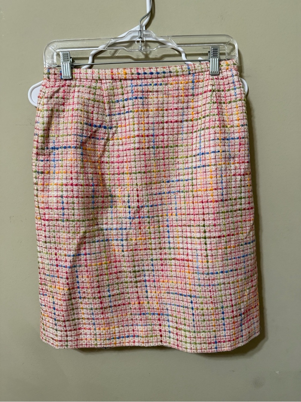Karen Scott 8 Classic Pastel Tweed Pencil Skirt Pink Multi